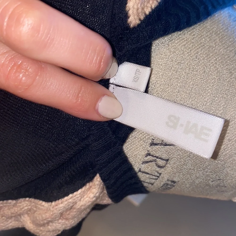 SI-IAE cableknit trim sweater shirt longsleeve black tan & gray cashmere top XS - Picture 7 of 7